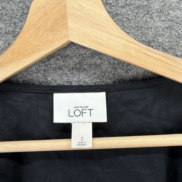 Loft Wrap Dress Women 2 Black Short V-Neck Tasseled Tie Up Sleeveless Cotton - Picture 3 of 7